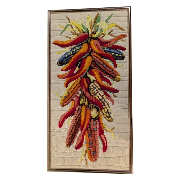 Cross-Stitch Needlepoint Crewel Art Pepper Corn Vibrant Colors Wall Decor - Picture 4 of 12